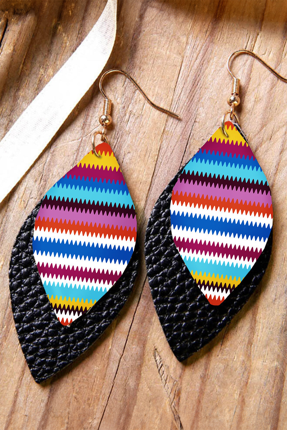 Multicolour Serape Leaf Shape Leathered Drop Earrings