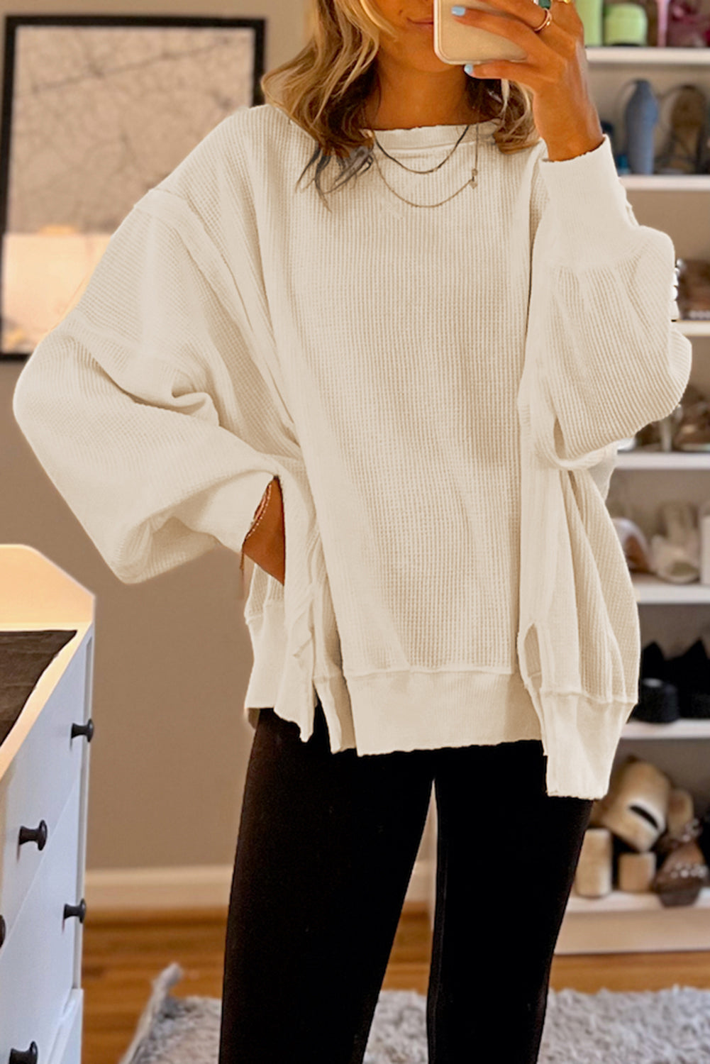 White Thanksgiving Turkey Waffle Oversized Knit Top