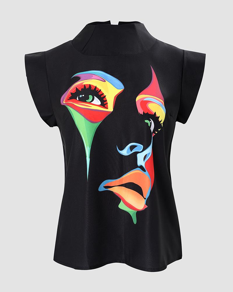 Abstract Figure Print Casual Tank Top