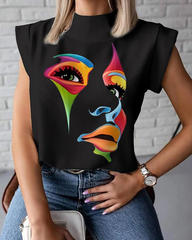 Abstract Figure Print Casual Tank Top