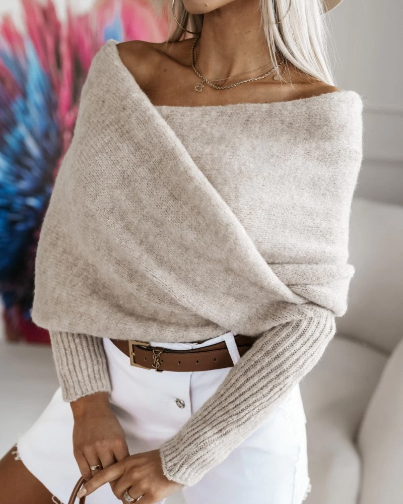 Off Shoulder Crisscross Wrap Knit Sweater