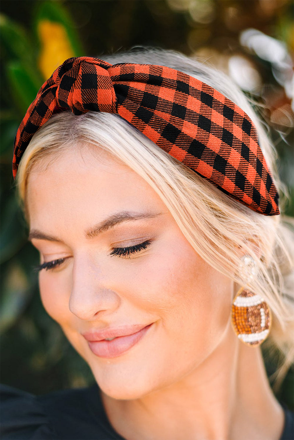 Orange Halloween Plaid/Cat Print Knotted Headband