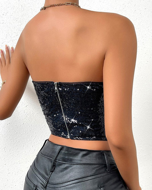 Allover Sequin Bandeau Corset Top