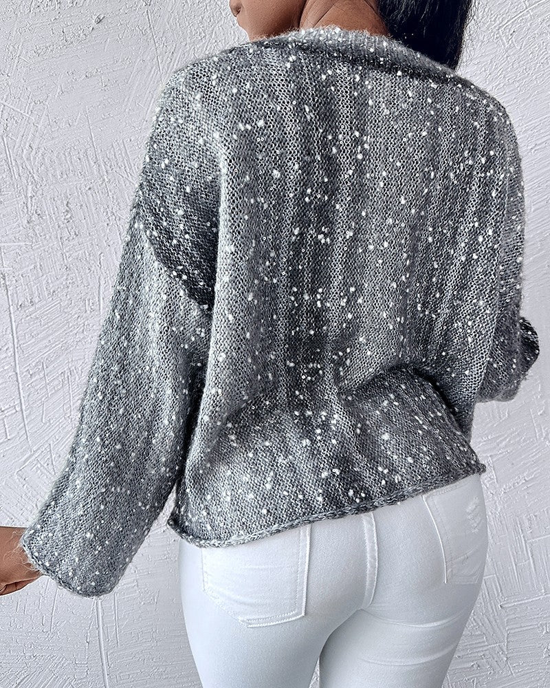 Ombre V Neck Contrast Sequin Drop Shoulder Knit Sweater