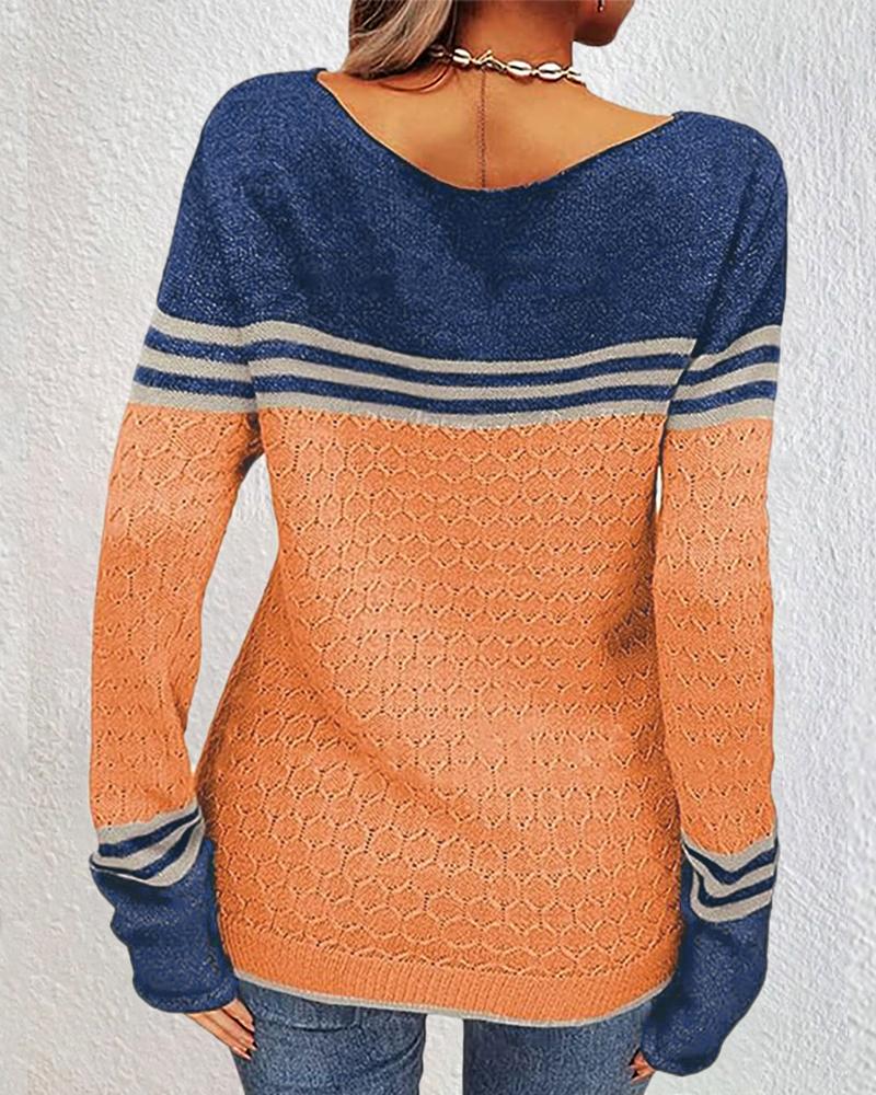 Colorblock Striped Long Sleeve Knit Sweater