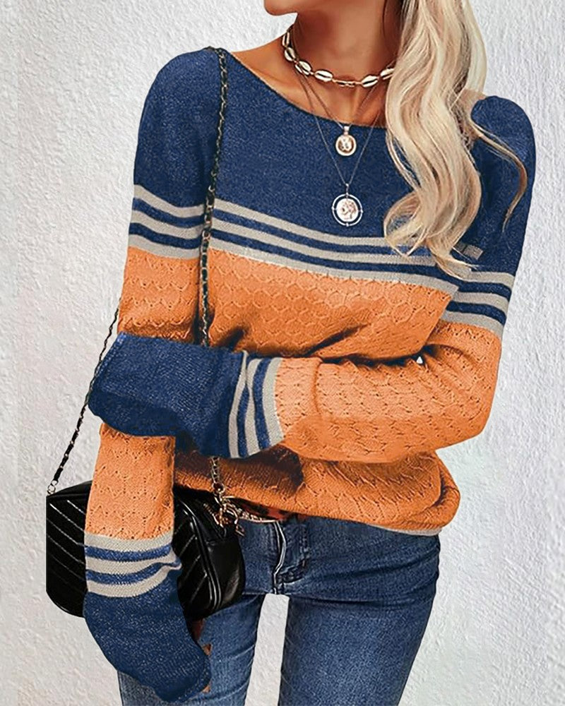 Colorblock Striped Long Sleeve Knit Sweater