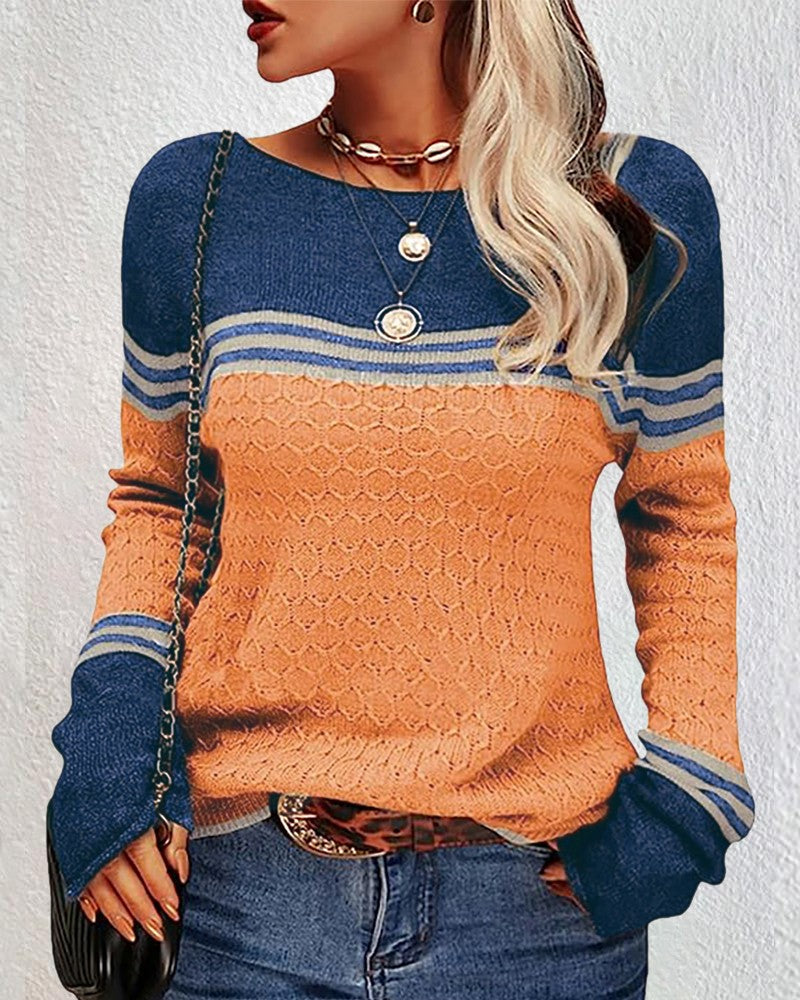 Colorblock Striped Long Sleeve Knit Sweater