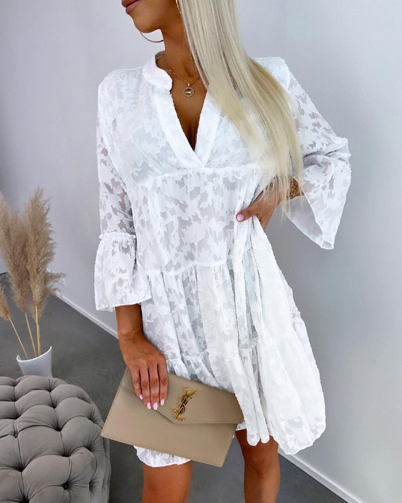 Frill Hem Ruffles Textured Shirt Dress