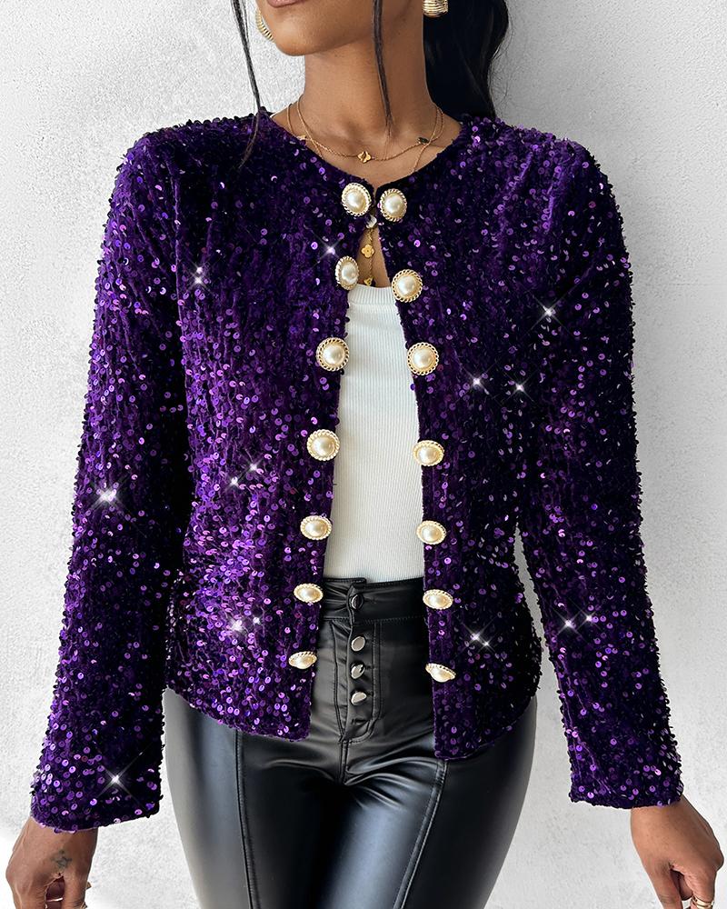 Colorful Allover Sequin Buttoned Coat