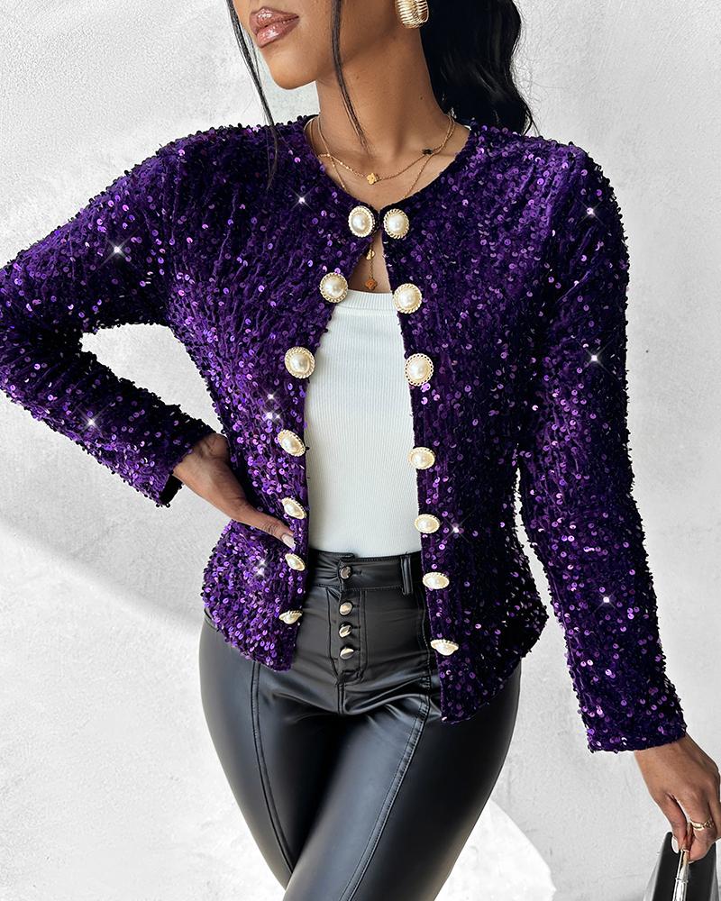 Colorful Allover Sequin Buttoned Coat