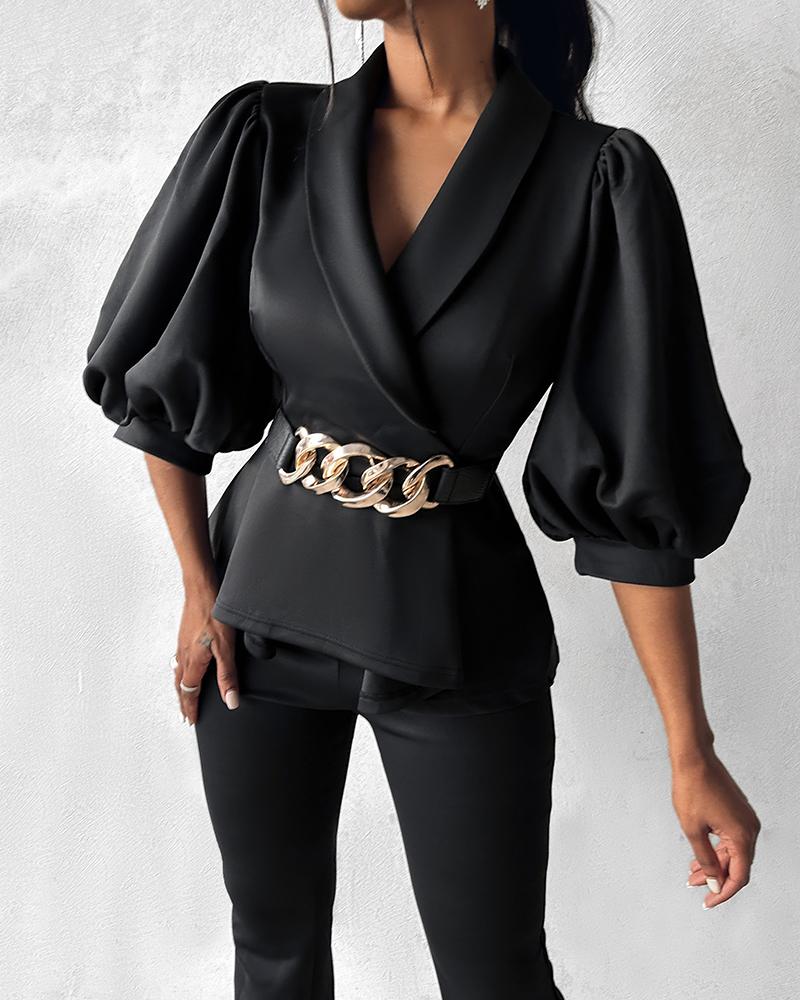 Lantern Sleeve Ruffles Top & Flared Pants Set