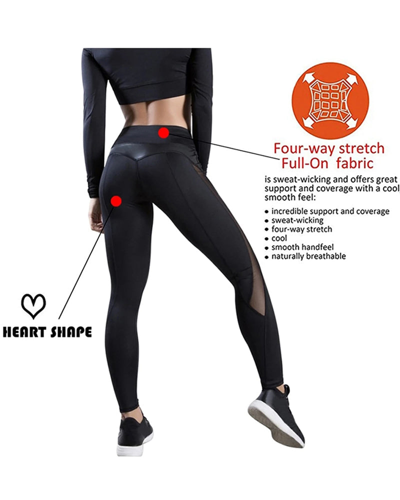 High Waist Sheer Mesh Tummy Control Butt Lift Sporty Leggings