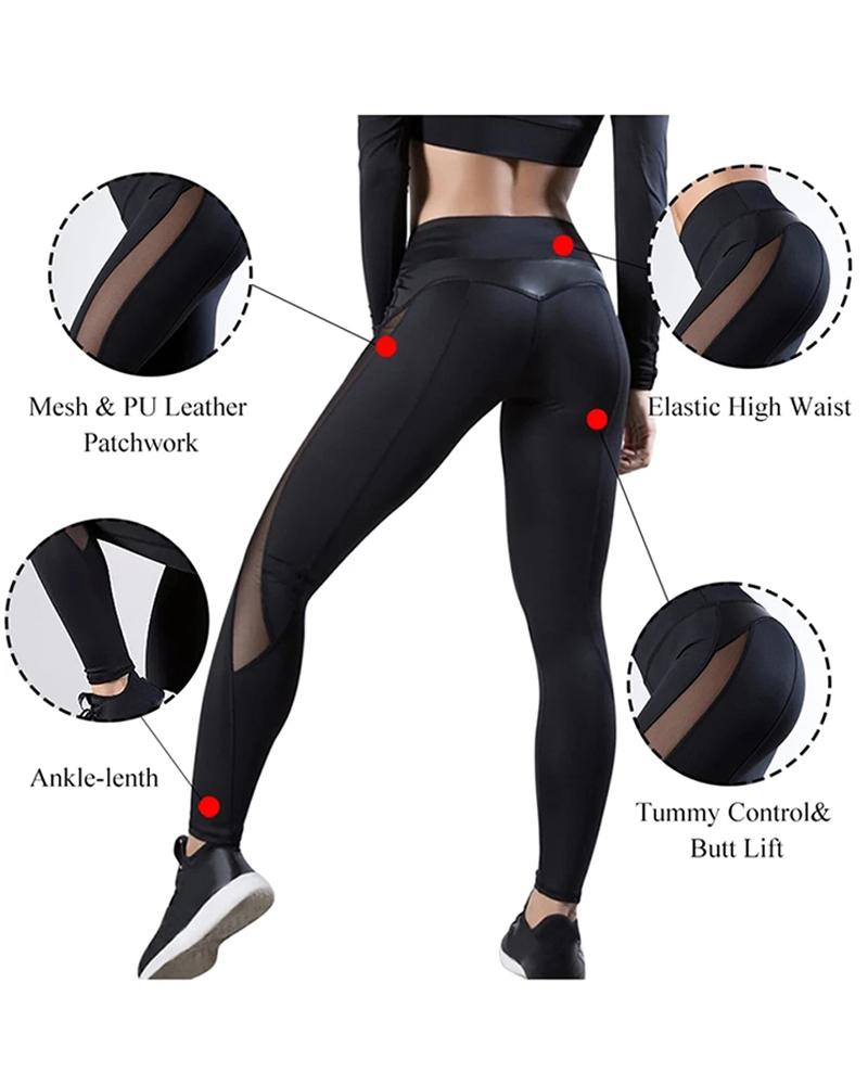 High Waist Sheer Mesh Tummy Control Butt Lift Sporty Leggings