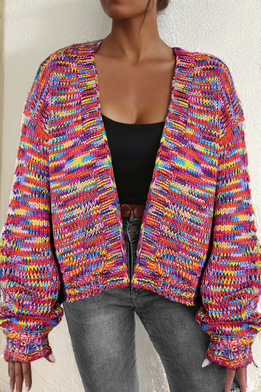 Pink Confetti Drop Shoulder Open Front Cardigan