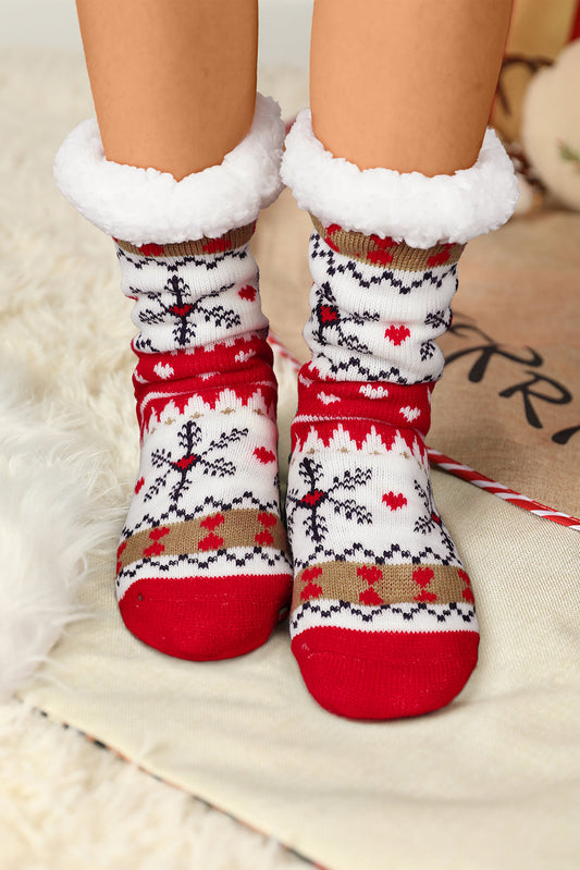 Fiery Red Christmas Pattern Plush Lined Winter Socks