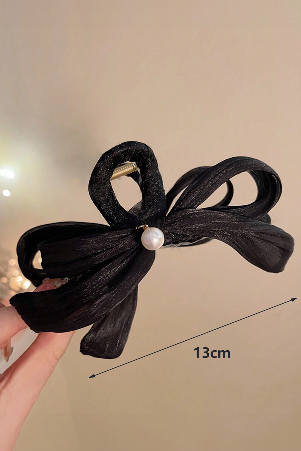 Black Pearl Decor Bow Large Claw Clip