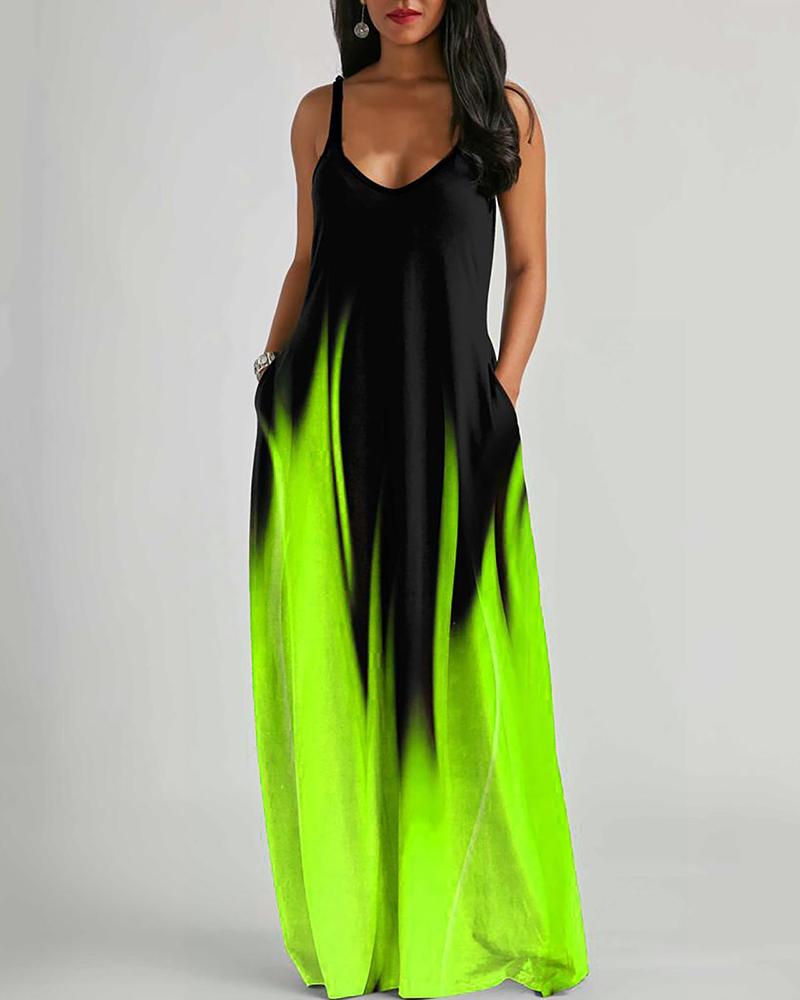 Abstract Print Colorblock Pocket Design Maxi Dress