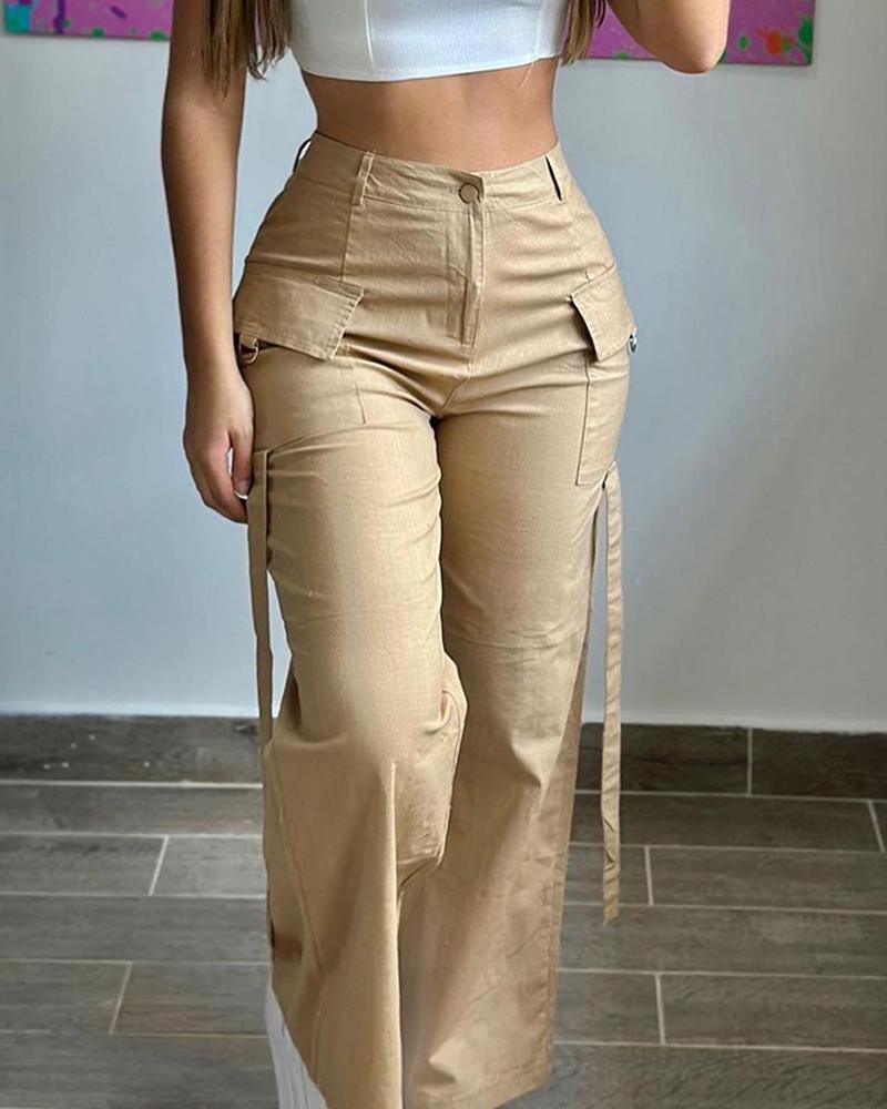 Pocket Design Buckled Buttoned Cargo Pants