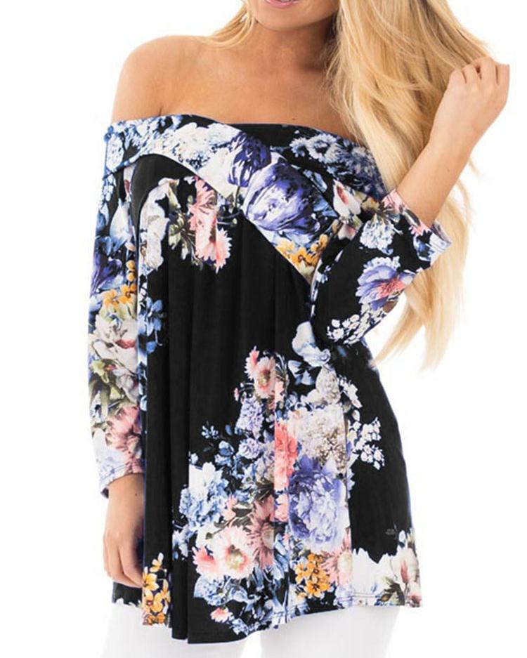 Stylish Floral Off Shoulder Casual Blouse