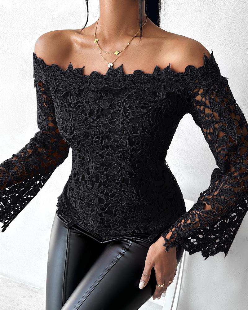 Off Shoulder Long Sleeve Lace Top