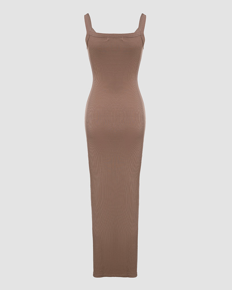 U Neck Slim fitting Long Slip Dress