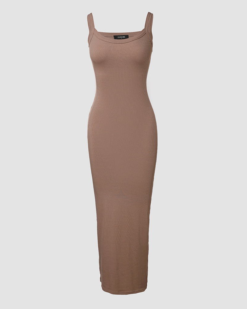 U Neck Slim fitting Long Slip Dress