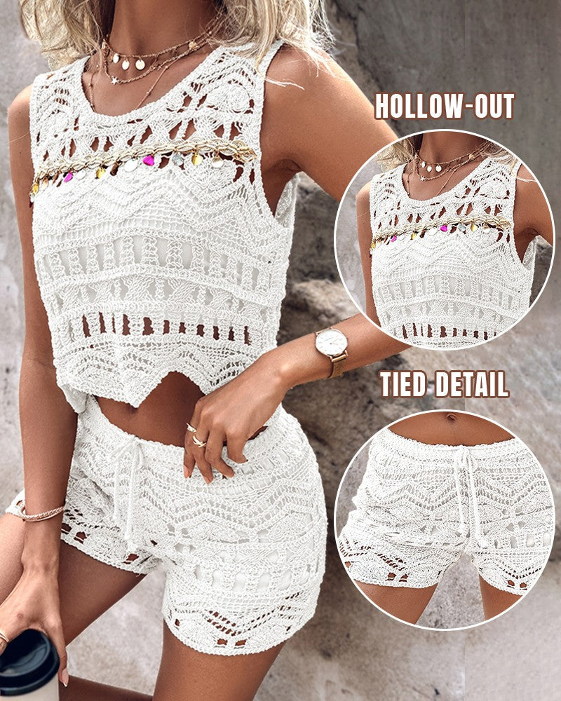 Backless Tassel Design Top & Shorts Set