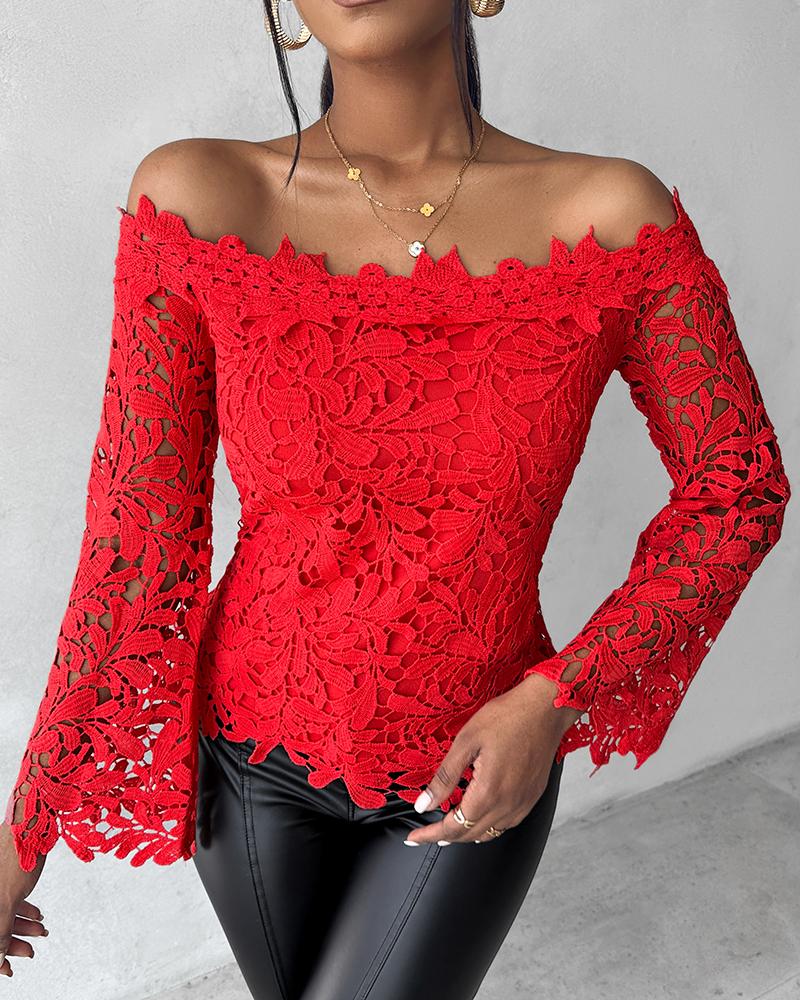 Off Shoulder Long Sleeve Lace Top