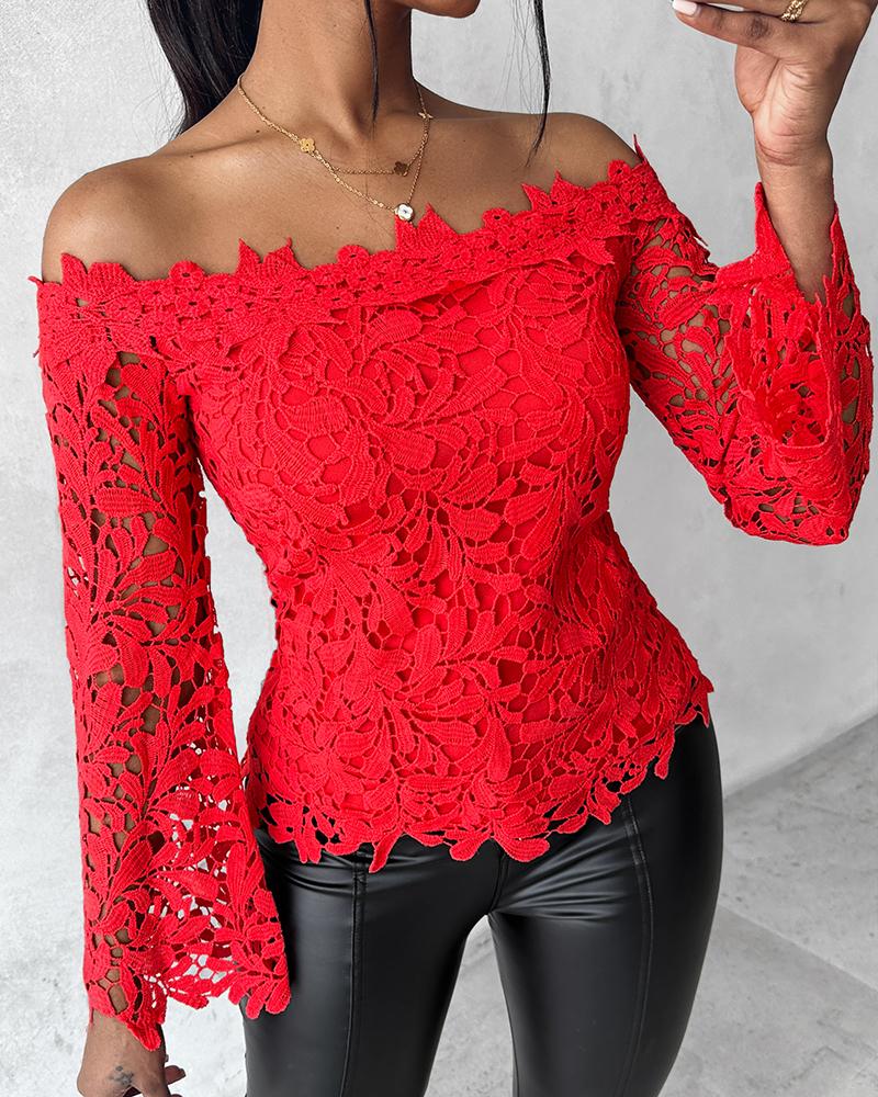 Off Shoulder Long Sleeve Lace Top