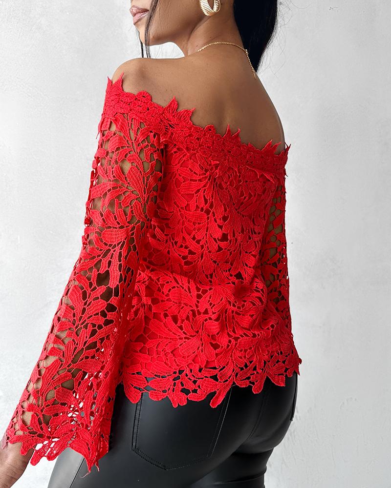 Off Shoulder Long Sleeve Lace Top