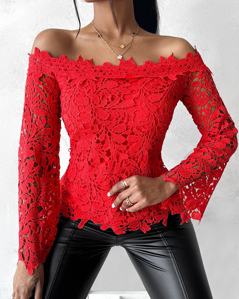 Off Shoulder Long Sleeve Lace Top