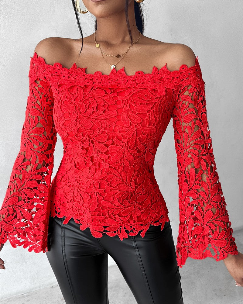 Off Shoulder Long Sleeve Lace Top