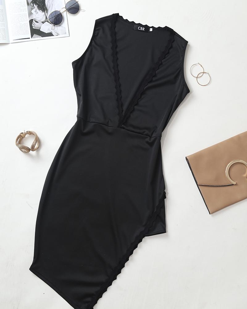 Sexy Deep V Scalloped Split Bodycon Dress