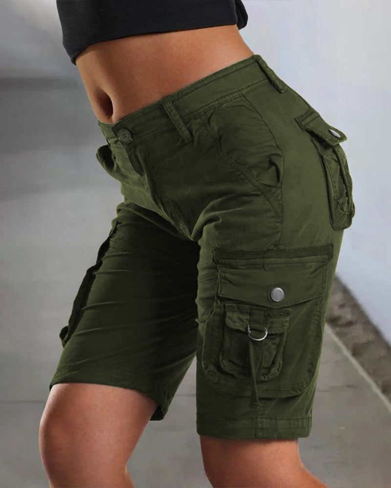 High Waist Pocket Design Cargo Shorts