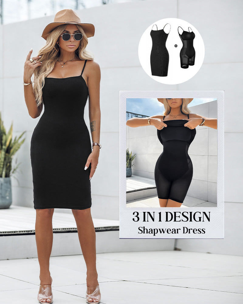 BUILT IN SHAPEWEAR Spaghetti Strap Tummy Control Slip Dress