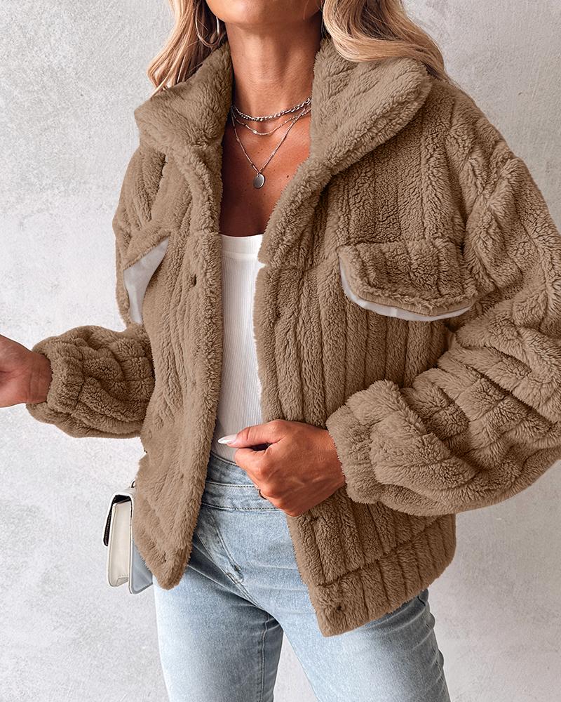 Turn down Collar Buttoned Teddy Jacket