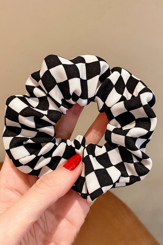 Black Checkerboard Pattern Cloth Hair Scrunchie