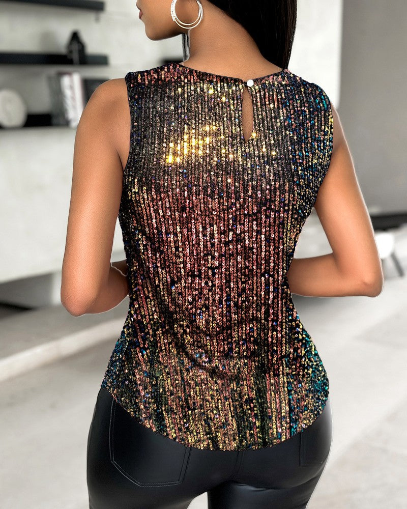 Allover Sequin Round Neck Tank Top