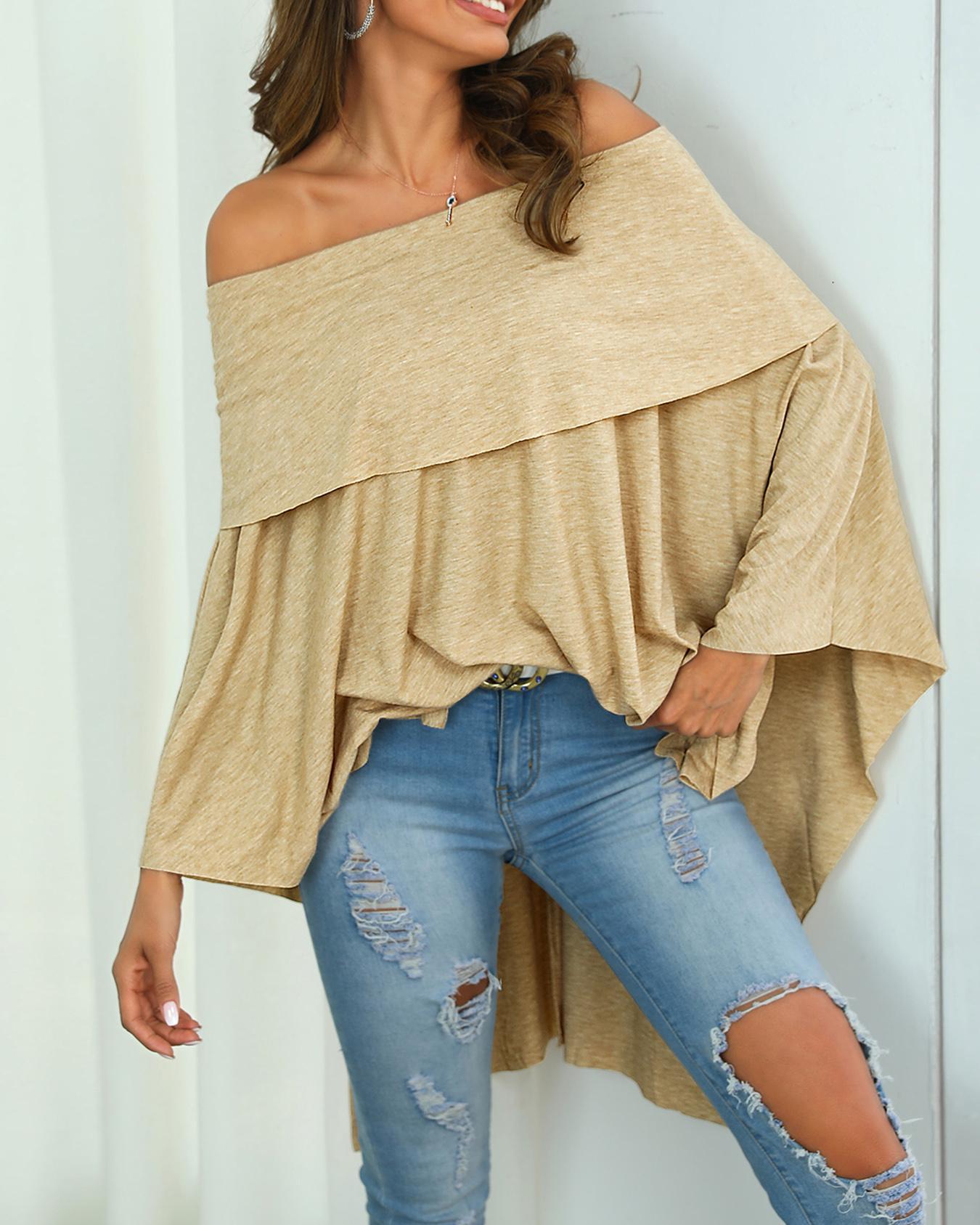 Irregular Off Shoulder Dip Hem Casual Blouse