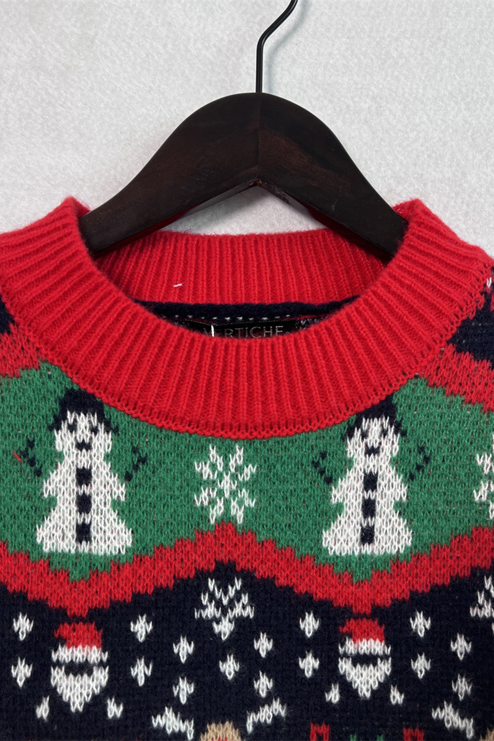 Red Christmas Father Snowman Elk Pattern Drop Shoulder Sweater