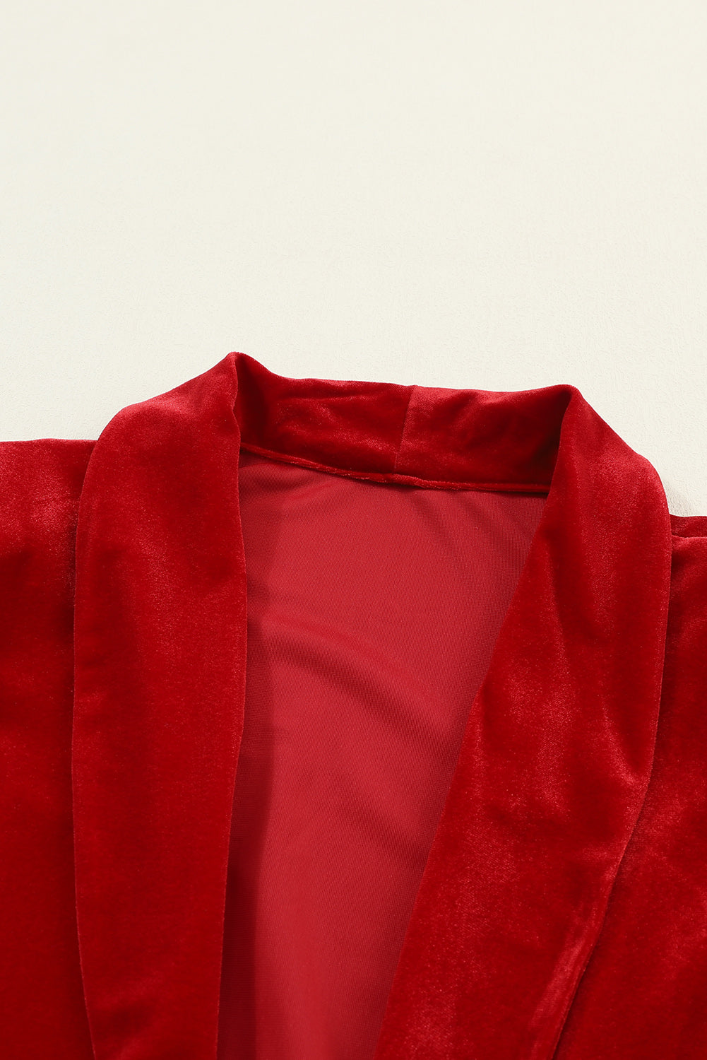 Fiery Red Velvet Open Front Pocketed Long Duster