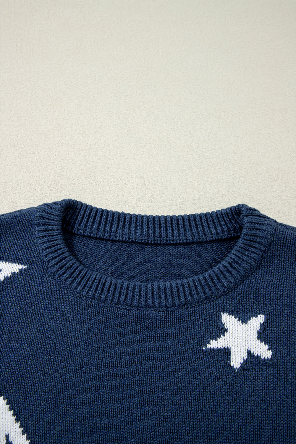 Sail Blue Star Pattern Drop Shoulder Knitted Sweater