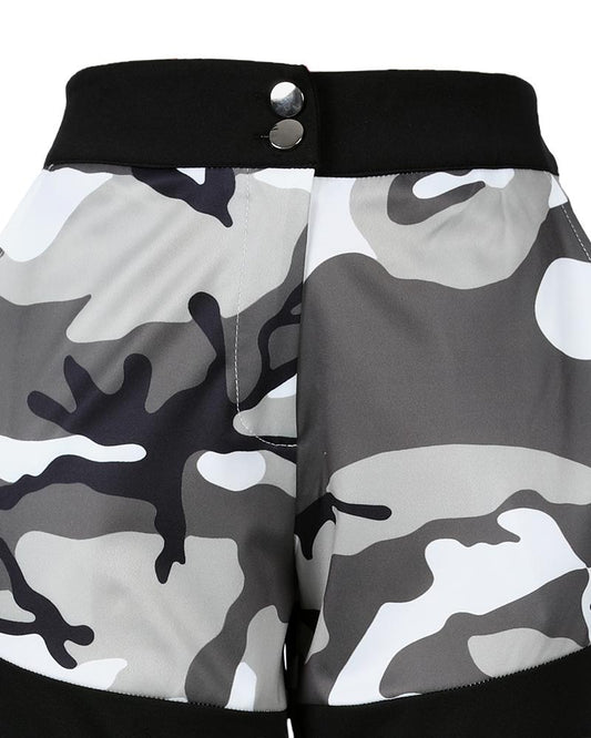 Buttoned Camouflage Print Buckle Cargo Pants