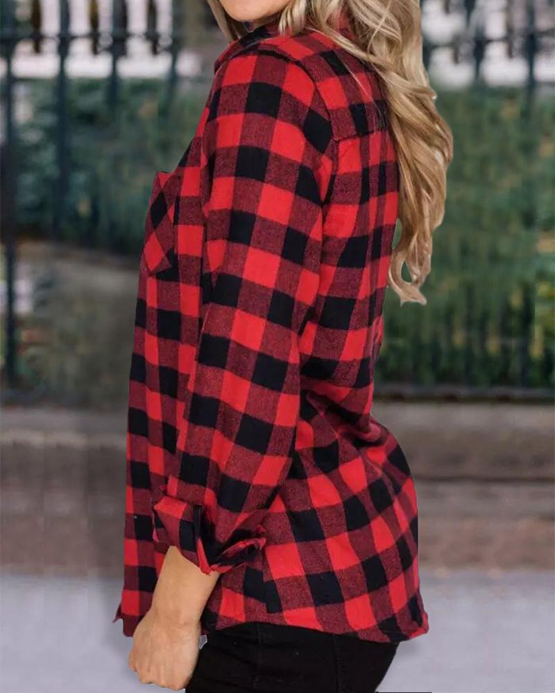 Plaid Print Pocket Design Buttoned Shirt