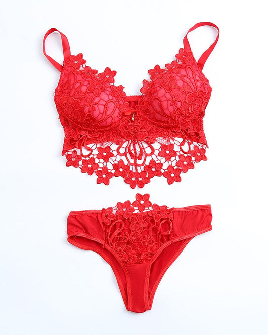 Guipure Lace Spaghetti Strap Lingerie Set