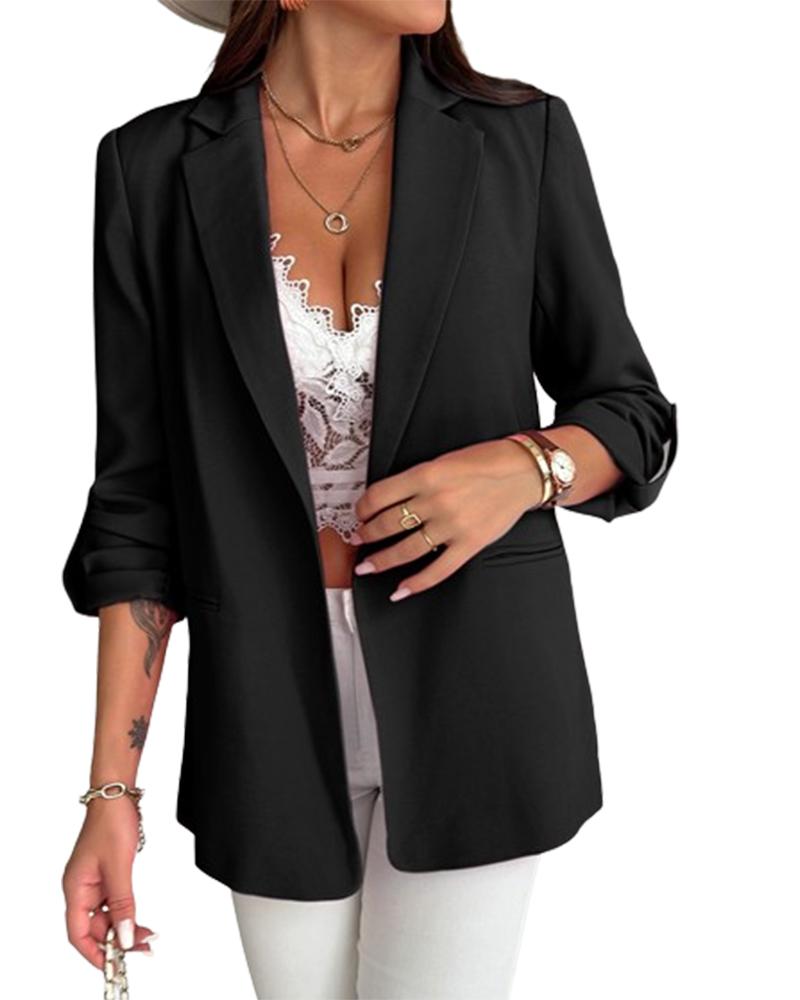 Notched Collar Roll Up Sleeve Blazer Coat