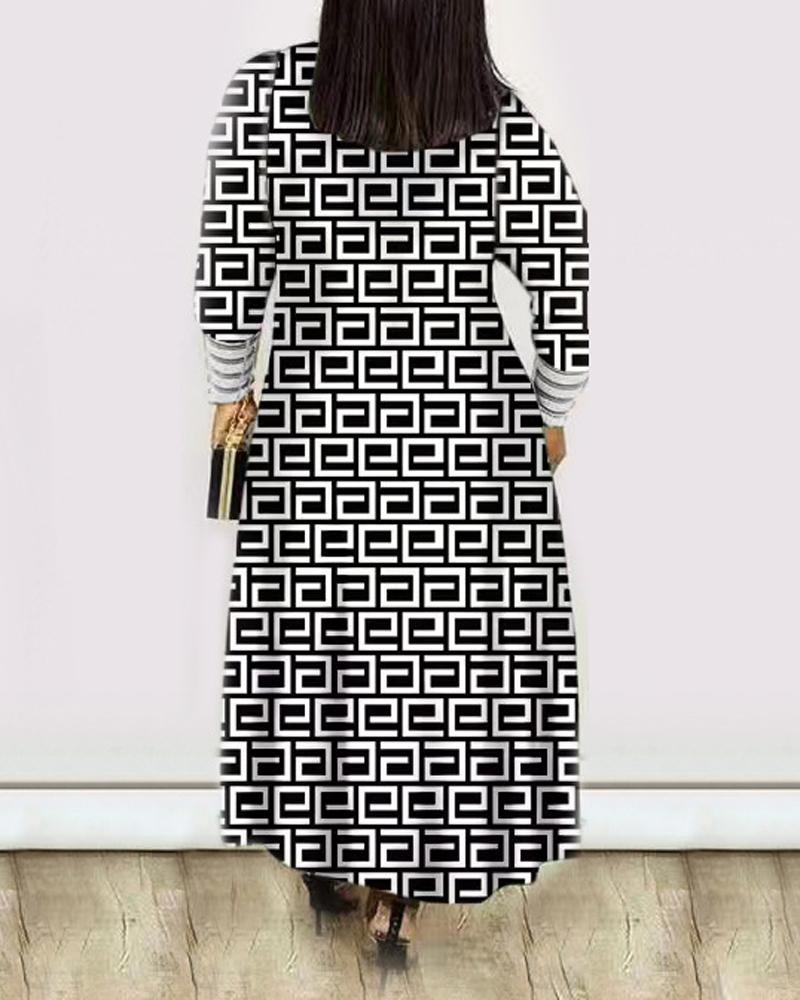 Geometric Print Open Front Longline Coat