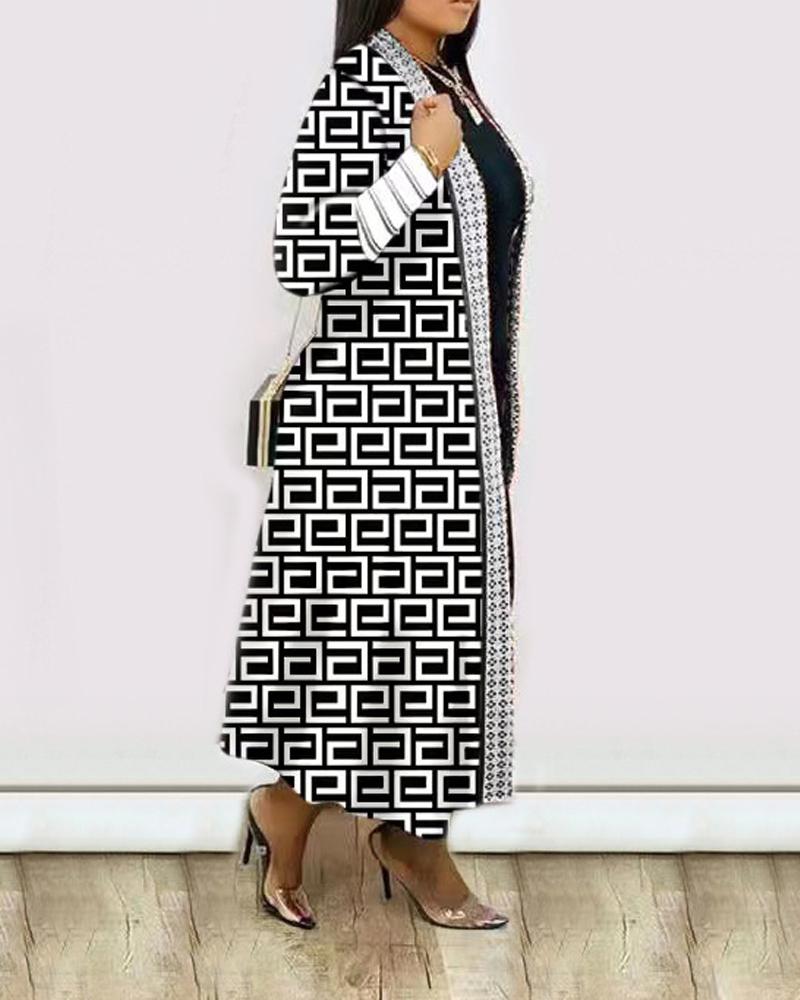 Geometric Print Open Front Longline Coat