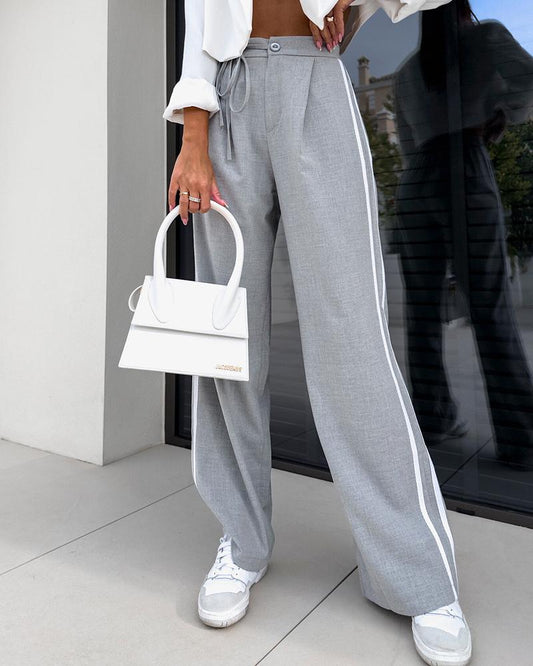 Striped Drawstring High Waist Casual Pants