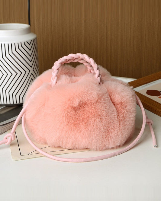 Fluffy Braided Top Handle Magnetic Shoulder Bag